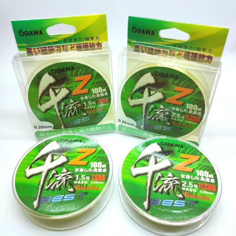Senar Pancing Ogawa Qianliu 0.18 0.20 0.23 0.26MM Nylon Kuat 100M