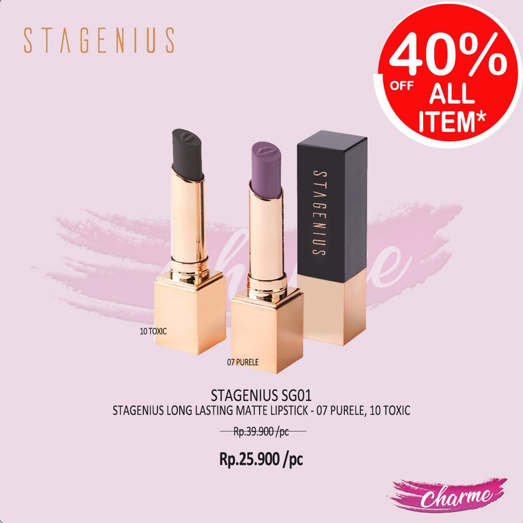 (READY &amp; ORI!) STAGENIUS Lipstick 12 Warna Matte Permanen Tahan Lama SG01