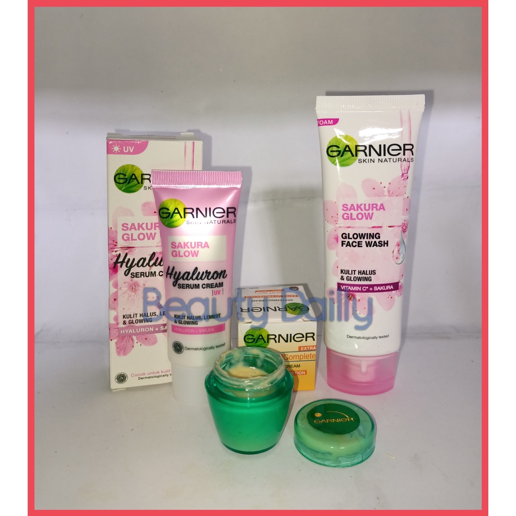PROMO Paket 3 IN 1 Garnier - Garnier Sakura White Facial Foam 50ml + Garnier Sakura Glow Hyaluron Se