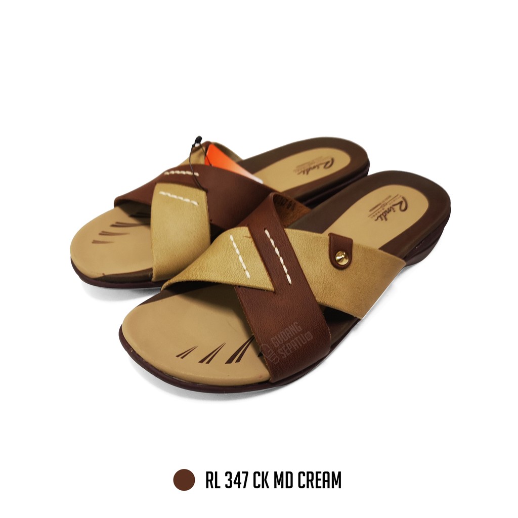 Sandal Selop Wanita Rindi RL 347 Cokelat Muda Cream | Sendal Slip Cewek Nyaman dipakai