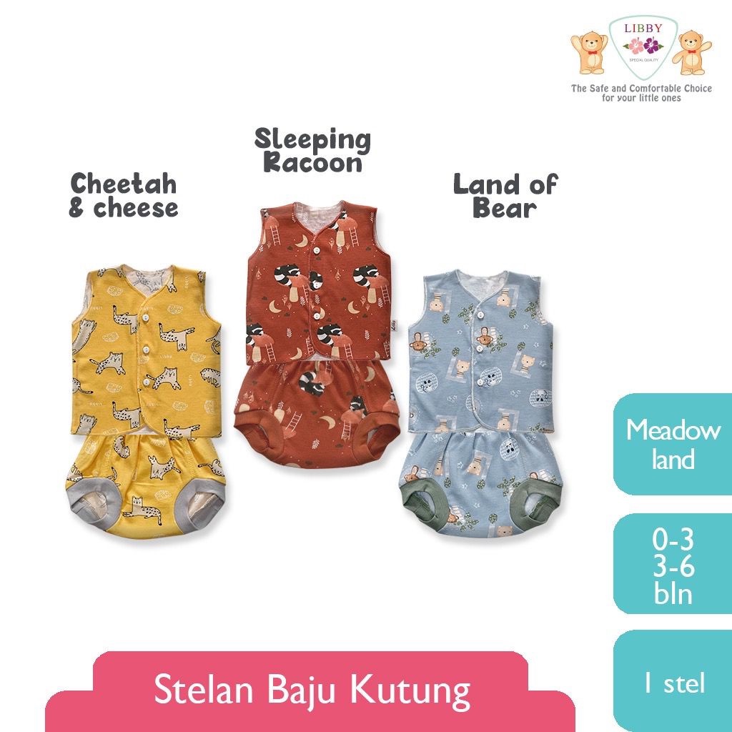 Libby Setelan BAJU Kutung Kancing Depan Celana Pop [ 0-3 &amp; 3-6 ]