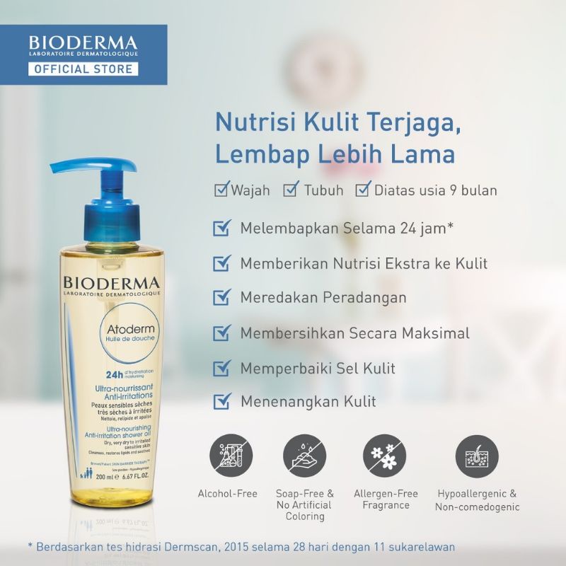 Bioderma Atoderm Huile de Douche 200ml - Pembersih Tubuh dan Wajah untuk Kulit Sangat Kering