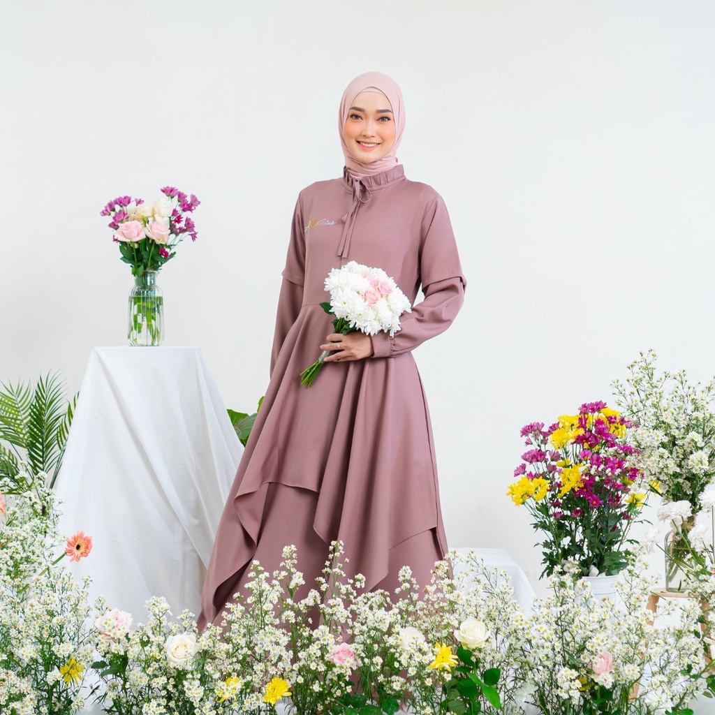 Amie Collection Fita Dress Mewah Simple | Gamis Modern Fashion Muslim | Baju Wanita Muslimah | Gamis