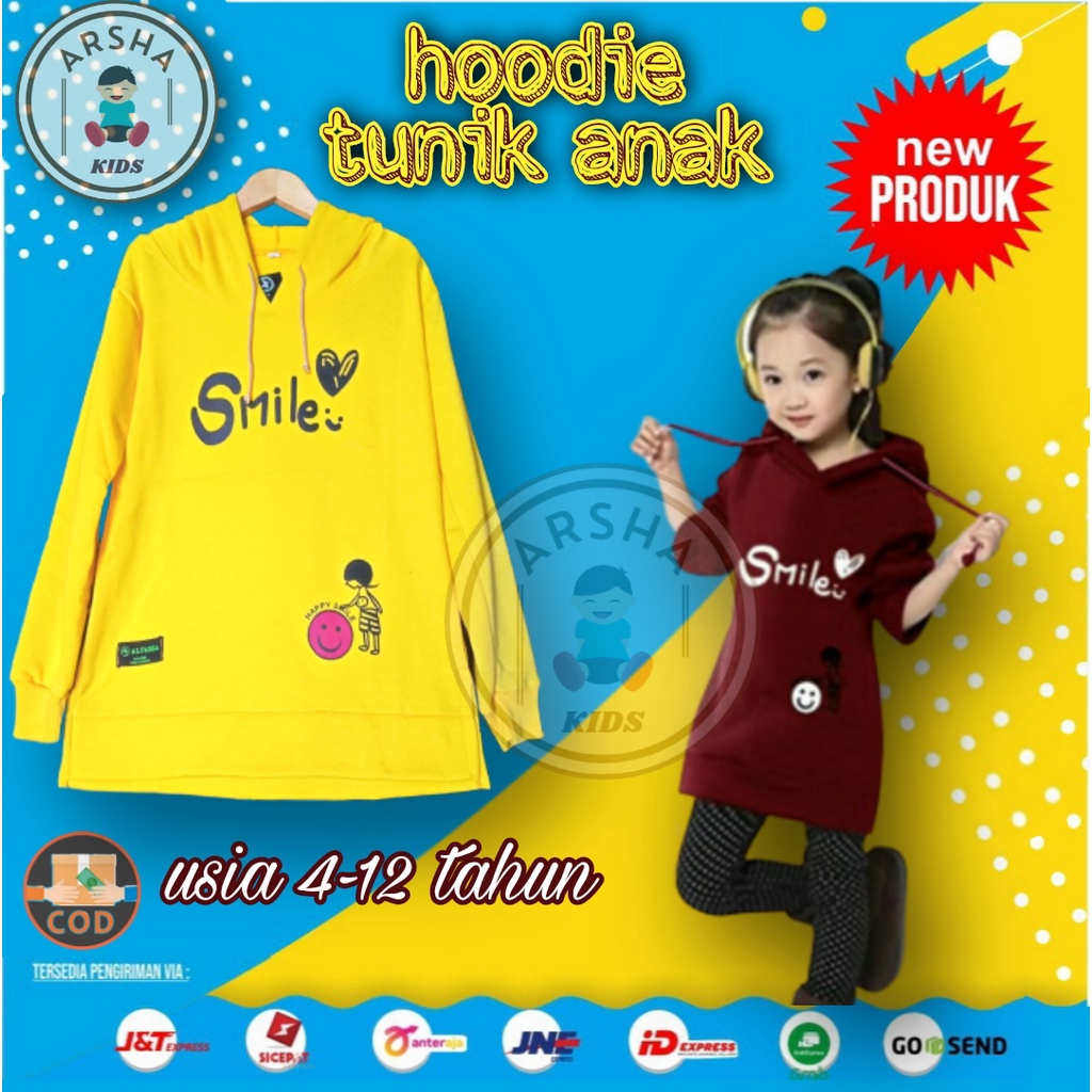 dress tunik hoodie anak Baju tunik hudie anak Sweater hoodie anak perempuan murah tanggung