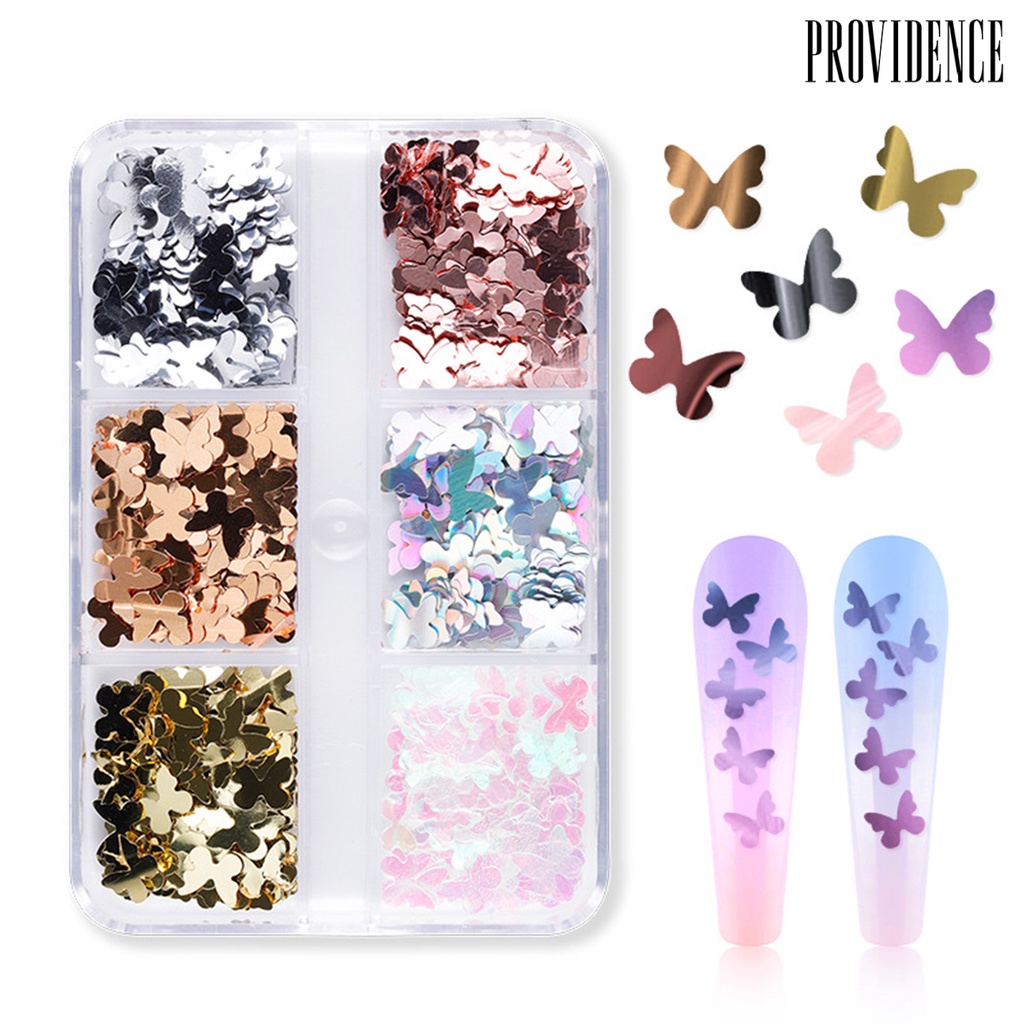 6 Grid / Box Sequin Bentuk Kupu-Kupu Untuk Nail Art Butterfly