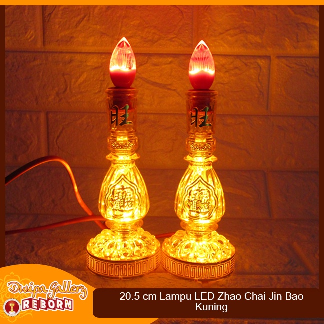 Lampu Sembahyang Altar Kuning LED Zhao Chai Jin Bao 20,5cm