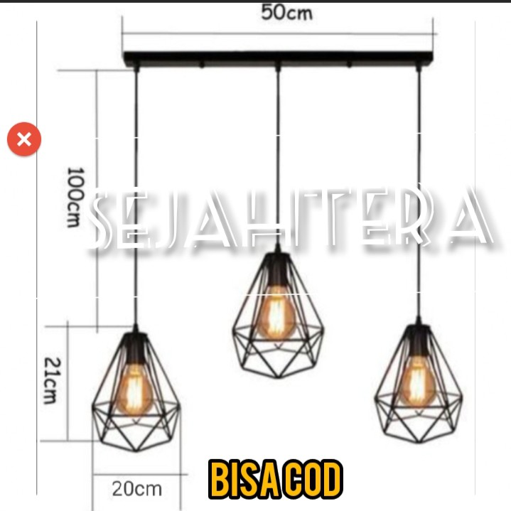 lampu hias gantung diamon 3 cabang panjang