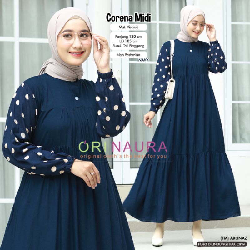 Corena Midi Gamis Midi Rayon Viscose Original Naura