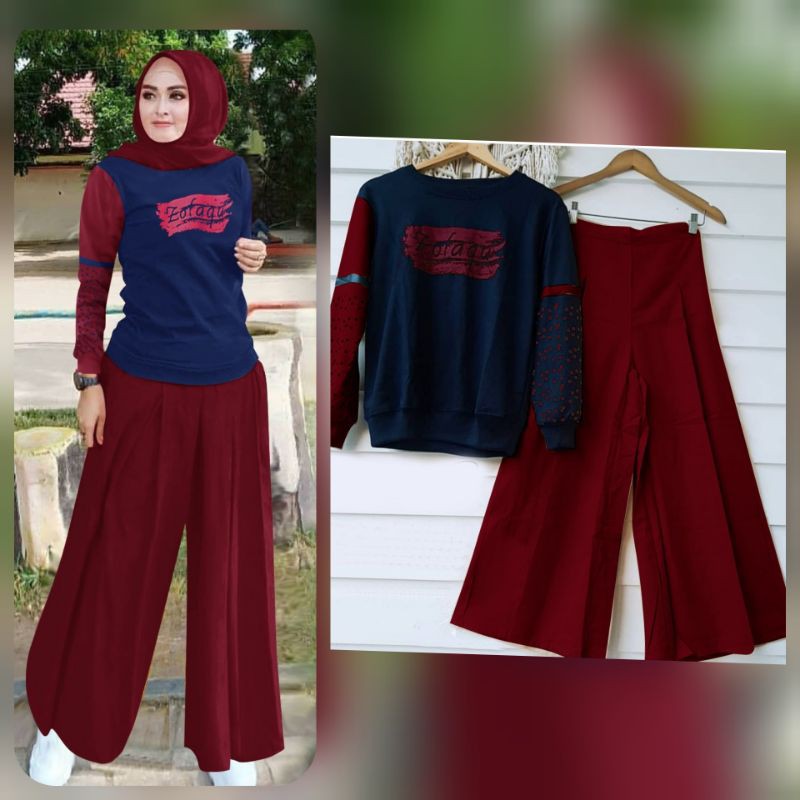 2 UKURAN L XL SET MOLA FASHION PAKAIAN WANITA ATASAN DAN CELANA KULOT BAHAN BABYTERRY FEHM