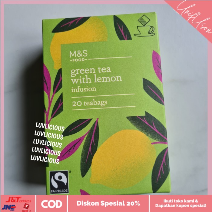 

⭐COD⭐ M&S MARK MARKS & AND SPENCER GREEN TEA WITH LEMON INFUSION TEH HIJAU