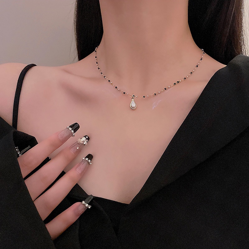 Kalung Choker Kristal Mutiara Warna Hitam Dan Putih Untuk Wanita