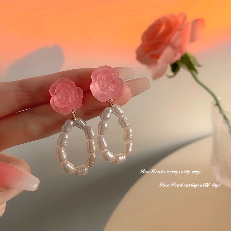 Anting Stud 925 Sterling Silver Bentuk Bunga Hati Aksen Mutiara Gaya Korea Untuk Wanita