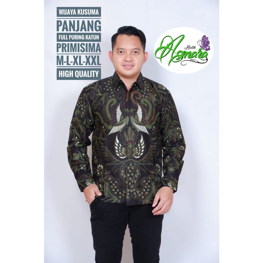 WIJAYA KUSUMA ASMARA BATIKSOLOAMANAH BAJU KEMEJA BATIK SOLO PRIA LENGAN PANJANG PENDEK LAPIS FURING ATASAN PREMIUM MODERN KATUN HALUS PEKSI TRUNTUM BIRU NDARU MERAH MERAK KAMULYAN HIJAU AFTANA HITAM BASOPI MERAH LAMBADA WIRAYUDA NAVY PERMATA HITAM NAGA SM