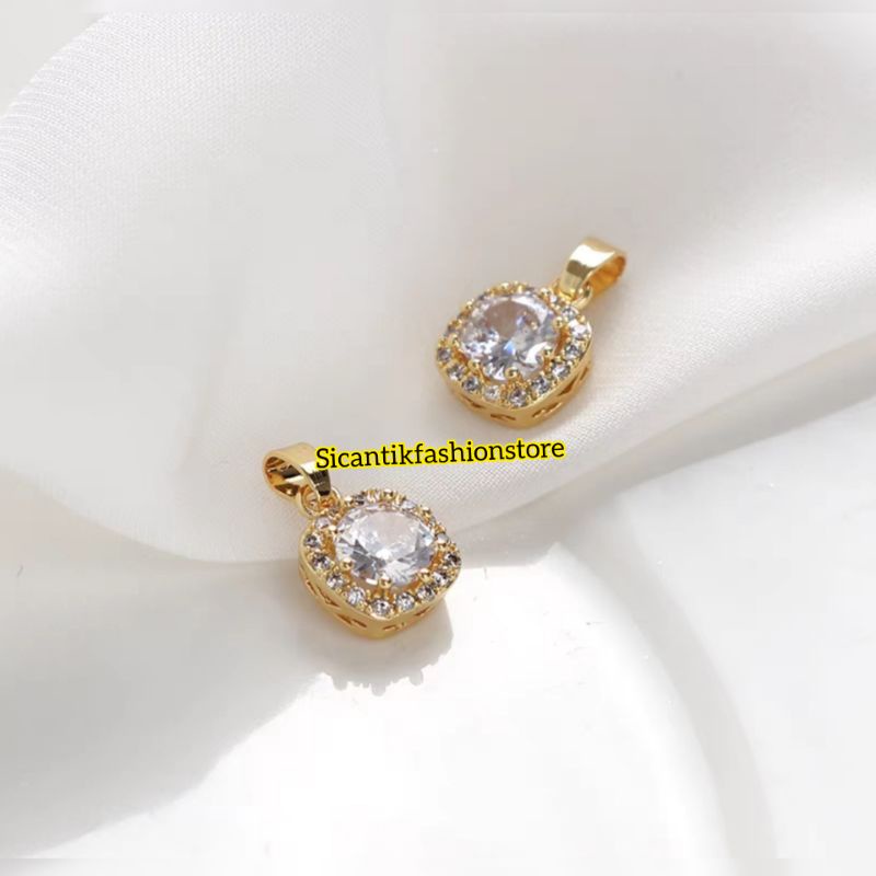 Liontin Kotak Gold Full Permata Kristal Terbaru Terlaris Anti Karat selamanya Liontin Permata Mewah Kekinian Fashion Wanita Liontin Gold