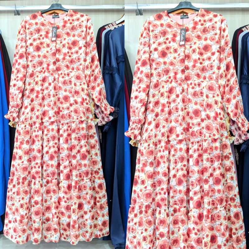 Gamis ceruty motif gamis ceruty printing bunga gamis murah