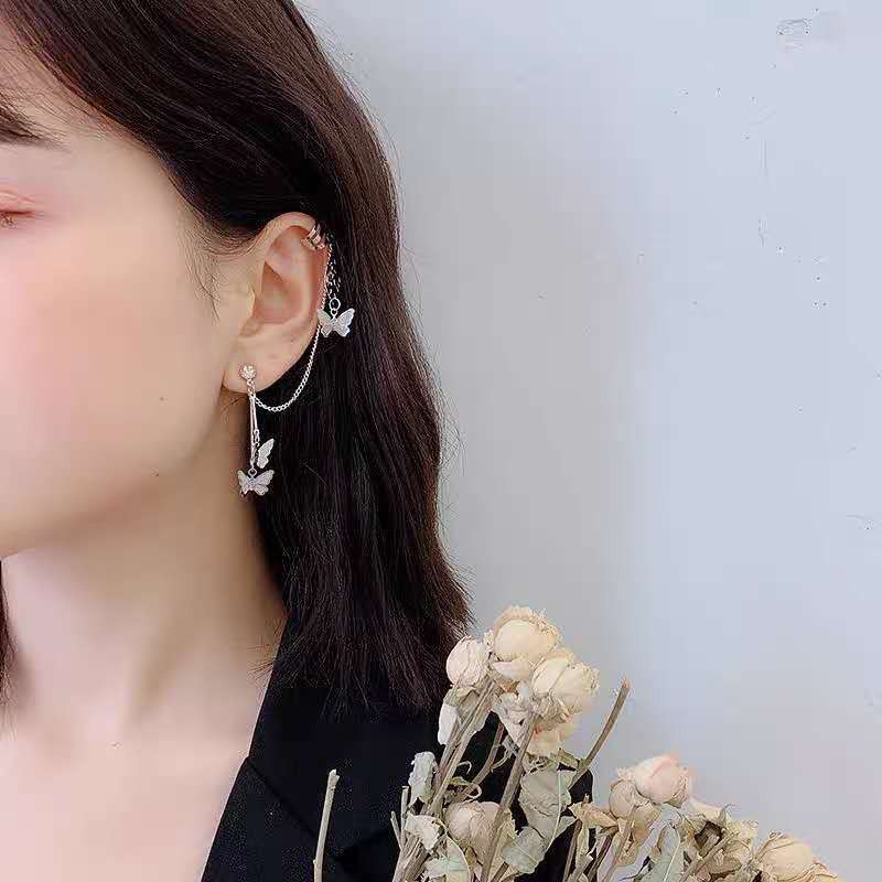 [COD] Anting Korea Tusuk/Jepit Model Kupu Jepit Daun Telinga Fashion Wanita Gaya Korea