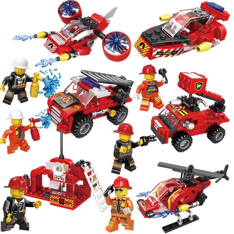 [tma]387pcs Balok Susun Pemadam Kebakaran 6 in 1 / Balok Fire Fighter / Mainan Anak