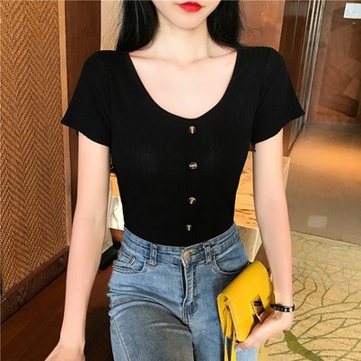 ilook | Keiko Button Top RIB | Baju Wanita Crop Top - Fit to L-4