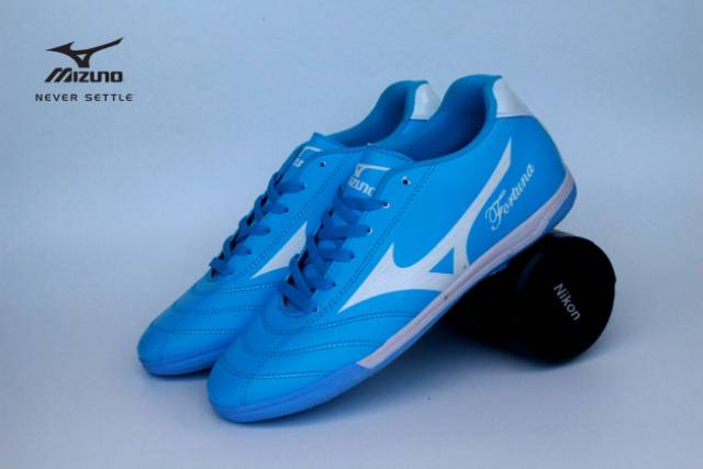 SEPATU FUTSAL MIZUNO FORTUNA SNEAKERS RUNNING LARI BIRU HITAM SOL KARET MENTAH SIZE 39-43