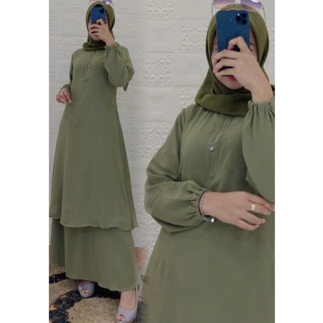 GAMIS MELAYU POLOS BUSUI KATUN CRINKLE FAMYS