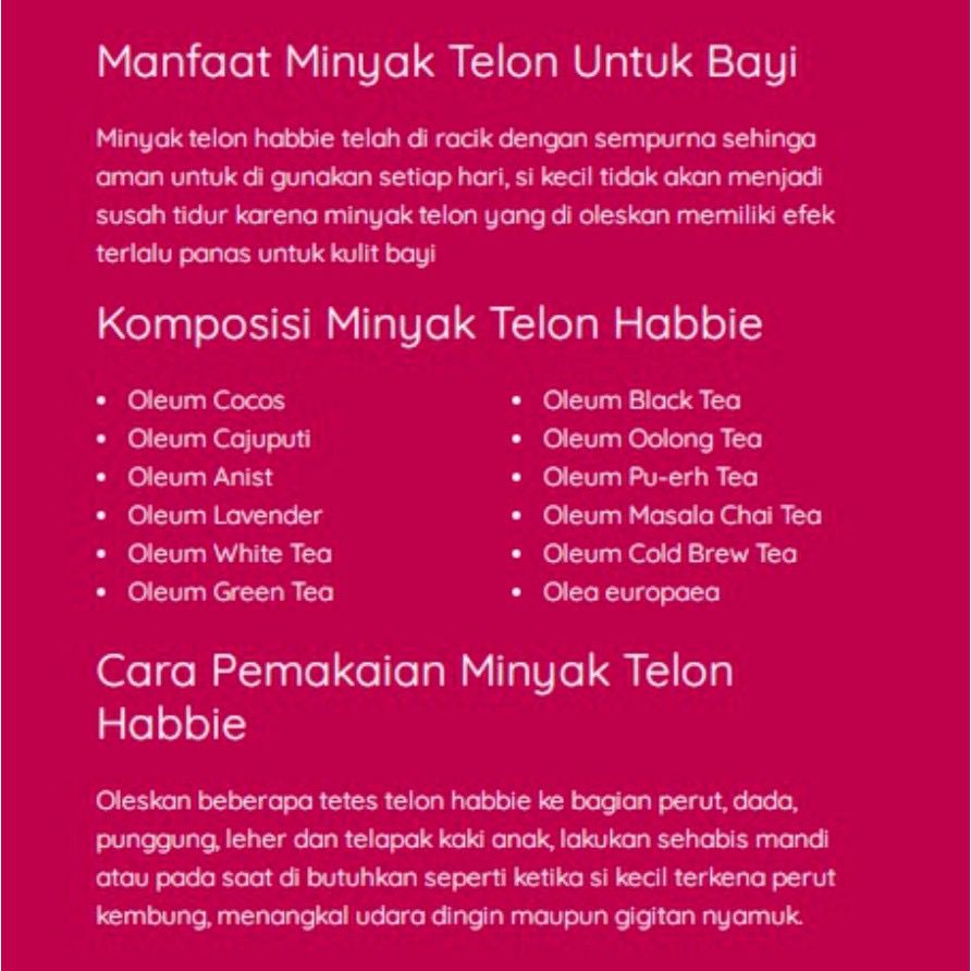 Habbie Minyak Telon Aromatic Tea Series &amp; Flower series Minyak Telon Bayi