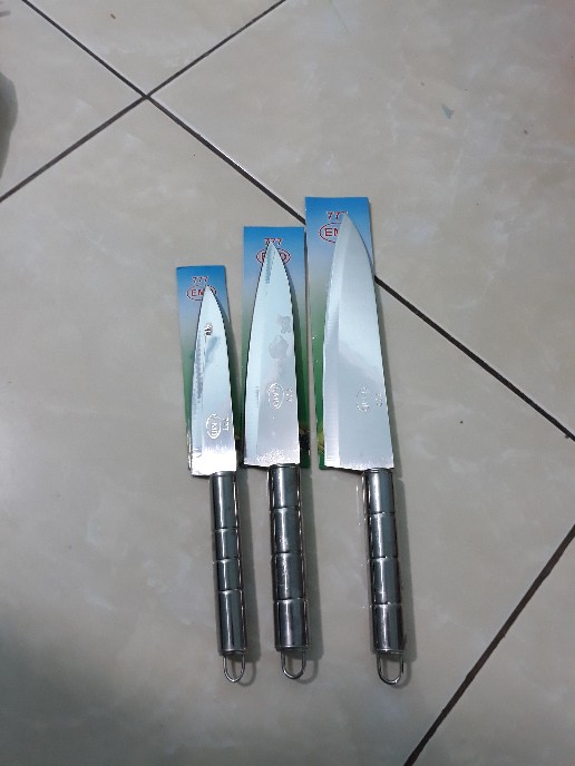 Pisau Dapur Set Stainless Steel Lancip/ Chef Knife Gagang Isi 3 Ukuran 5 6 7