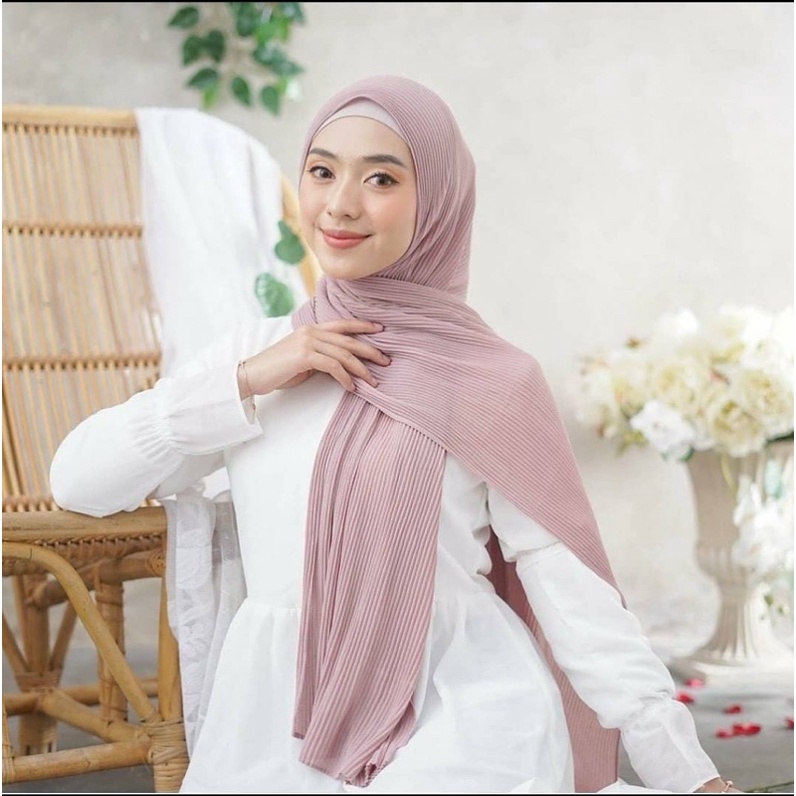 Pashmina Plisket Non Garis Tengah