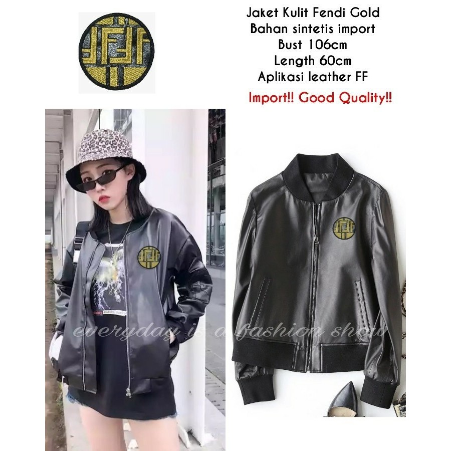 Atasan Jaket Wanita Jaket Kulit Fendi Gold Tapi.1268 CB