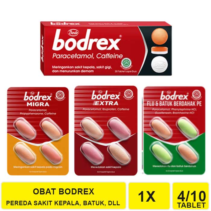 BODREX OBAT SAKIT KEPALA SAKIT GIGI MENURUNKAN DEMAM, BODREX EXTRA, BODREX MIGRA, BODREX FLU BATUK