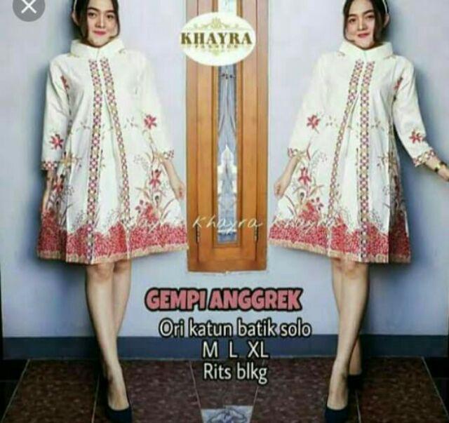 Tunik Batik Gempi Anggrek Dress Warna Tosca Biru Oren Katun Unggul Jaya Halus