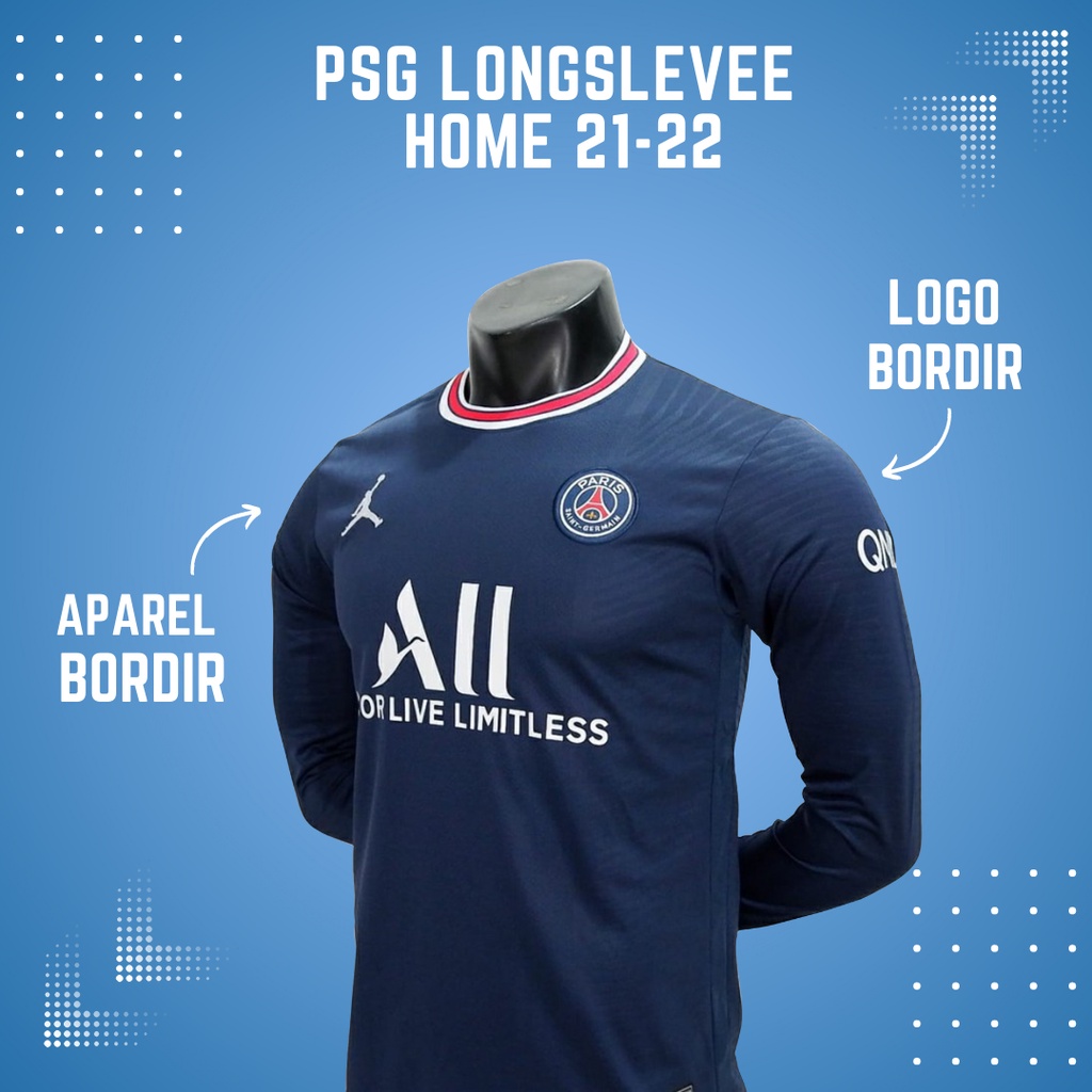 Jersey Bola Lengan Panjang Kaos Bola Dewasa PSG Home 2021 2022 High Quality