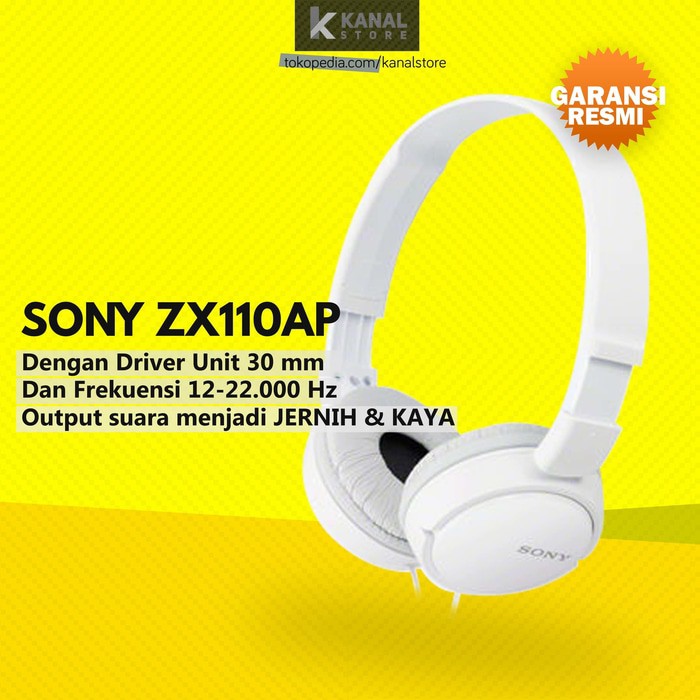 ORIGINAL Sony MDR ZX110AP White Original Headphones | Bass Headphone & Headset TERLARIS