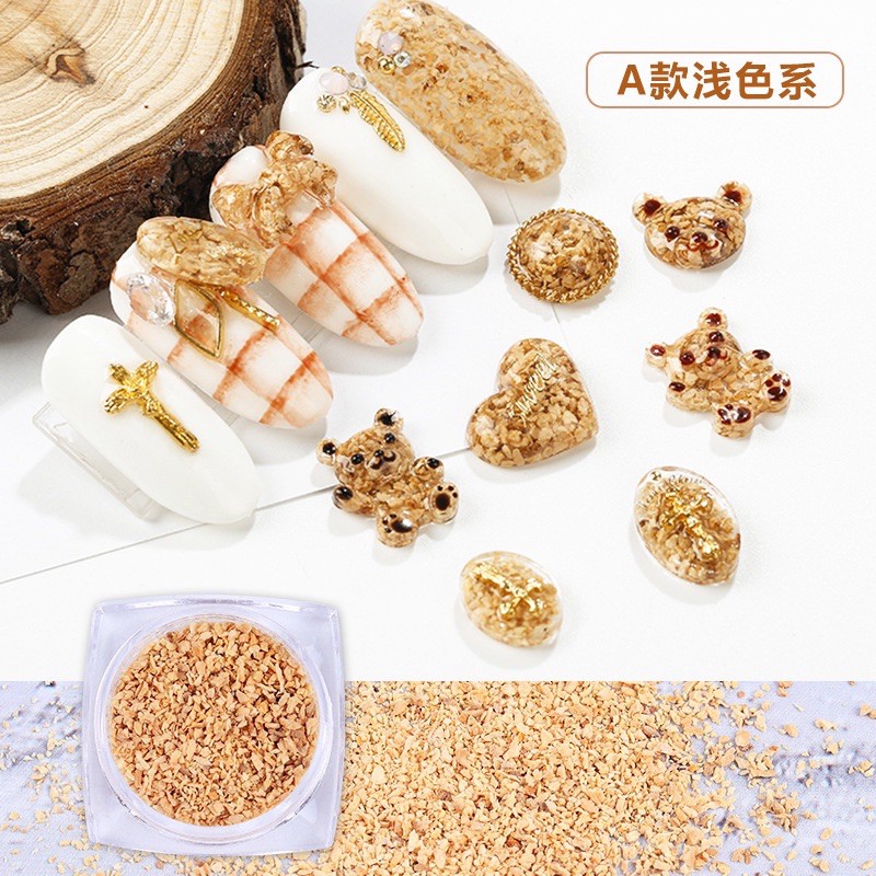 nail cork powder set serpihan kayu hiasan nailart wooden decorative wood flakes wood flake nail