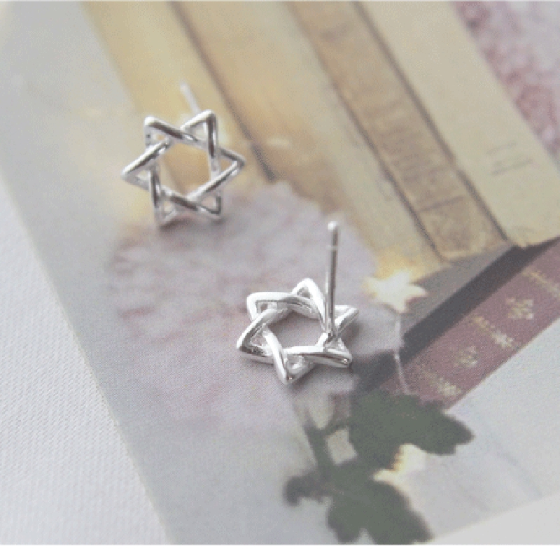 S925 Sterling Silver Mini Six-pointed Star Earrings Female Korean Personality Simple Temperament Hypoallergenic Sweet Heart Jewelry