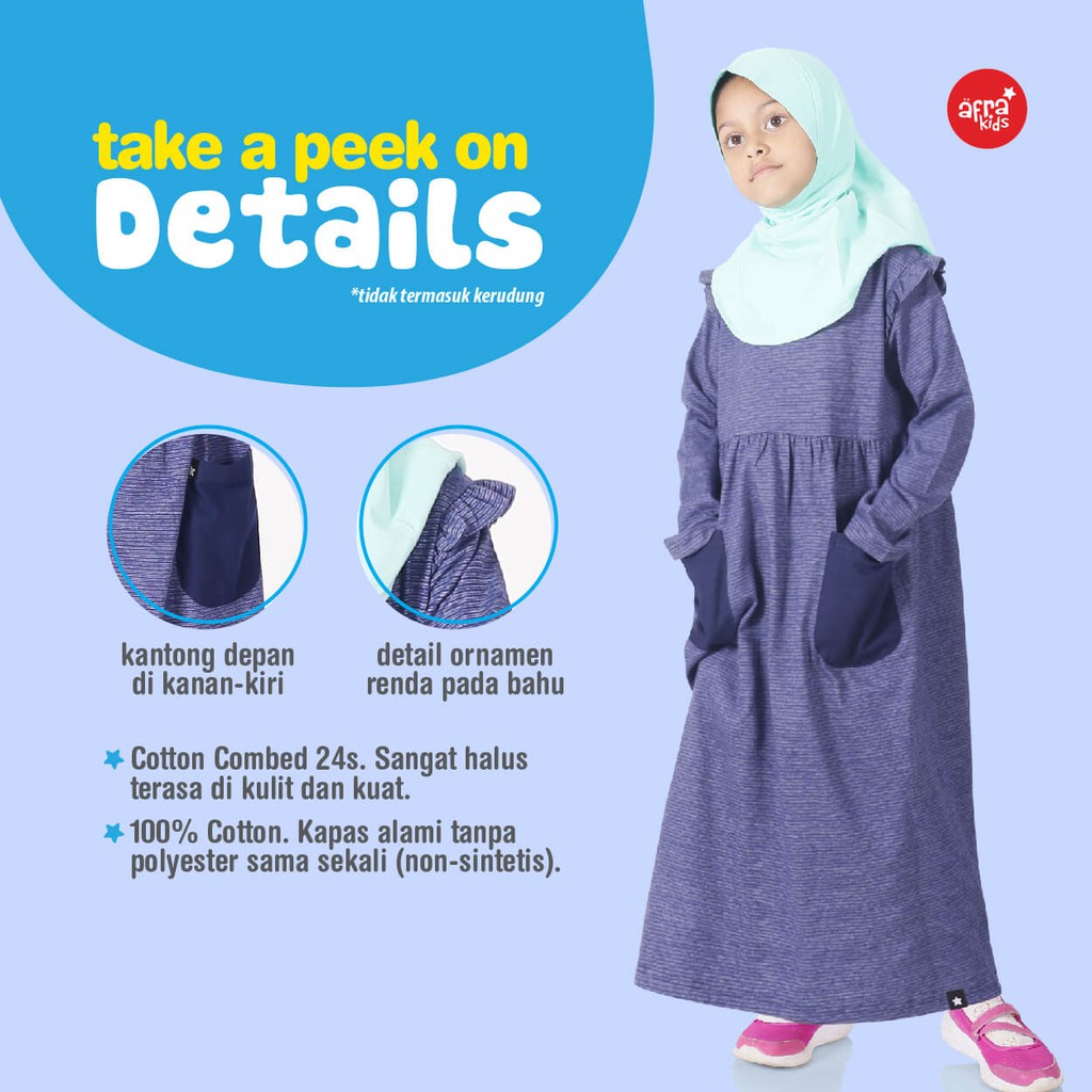 Gamis Anak Afrakids AFRA - GA002 Navy - Baju Muslim Anak Perempuan