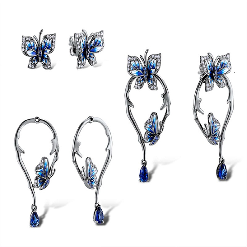 Fancyqube Anting 925 Sterling Silver Bentuk Kupu-Kupu Biru Glamor Buatan Tangan Untuk Wanita Handmade