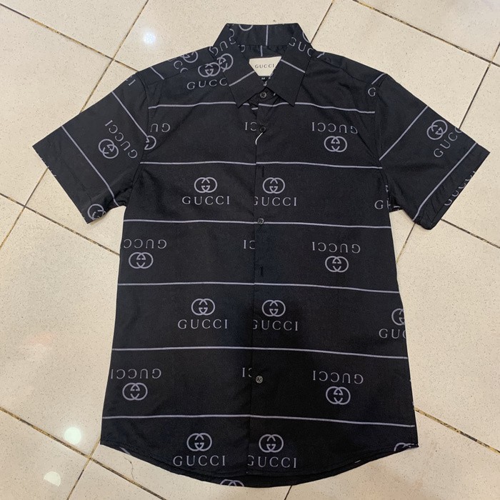 Jual Kemeja Pria Gucci Font Hitam Premium Import Limited