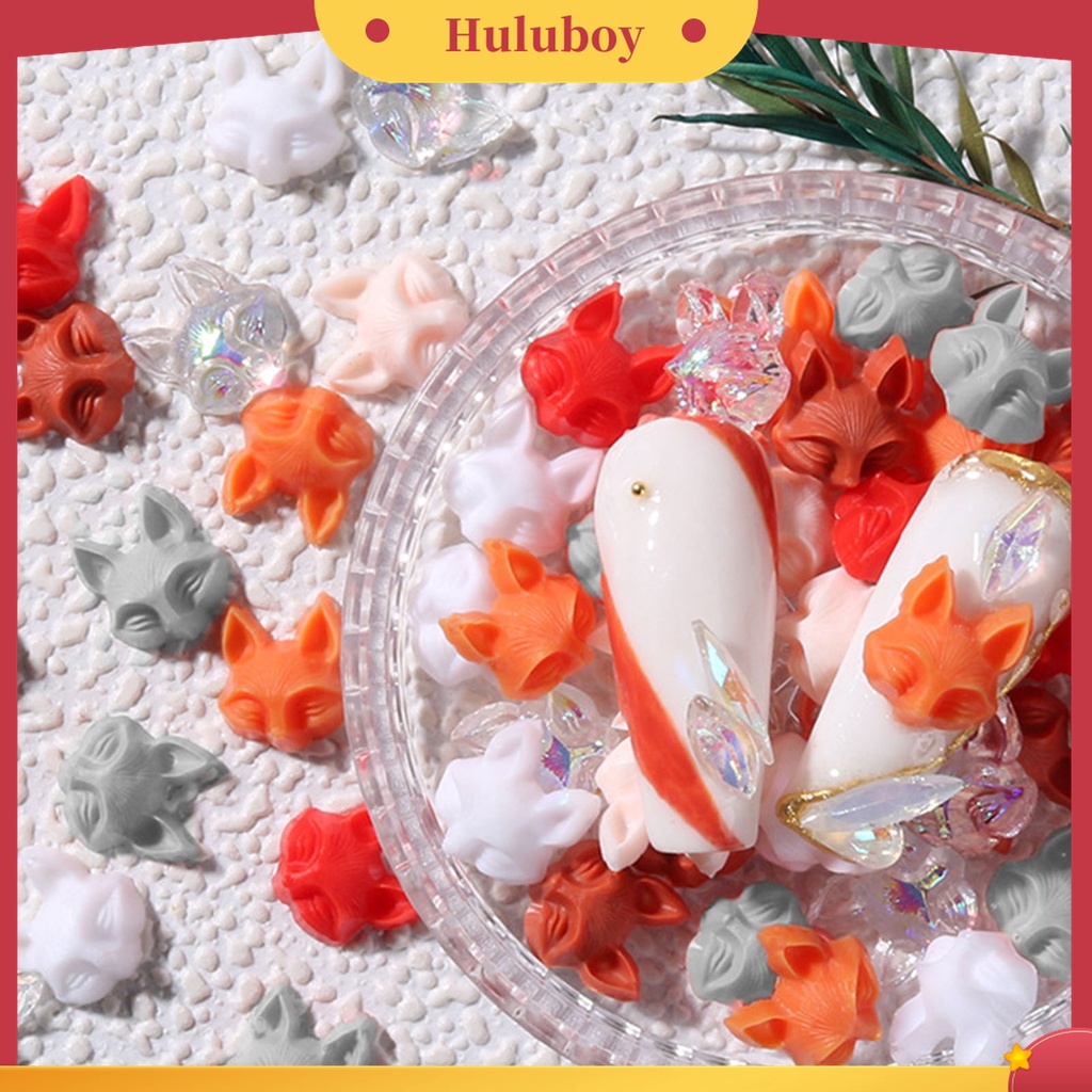 Huluboy Huluboy♡ 30pcs / Set Ornamen Kuku Bentuk Kepala Rubah 3D Efek Vivid Untuk Dekorasi Wanita