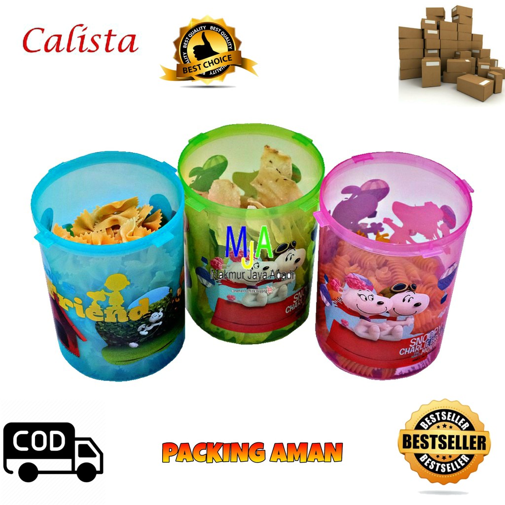 Calista Odate 0.8L Klip Toples Plastik Motif Imut Tempat Cemilan Food Storage Wadah Makanan - 3pcs