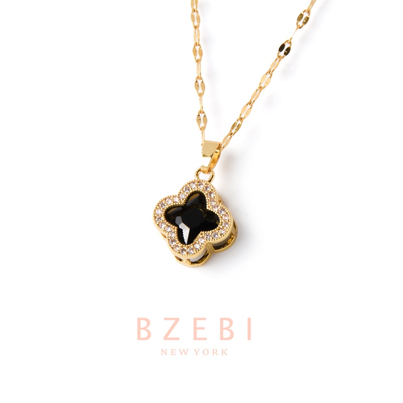 Bzebi Kalung Rantai Titanium Steel Lapis Emas 18k Dengan Liontin Berlian Imitasi Untuk Wanita 1057n