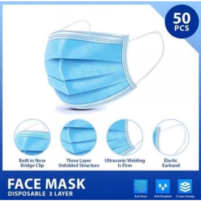 STARK Masker Biru Earlop 3 ply isi 50 pcs kuping