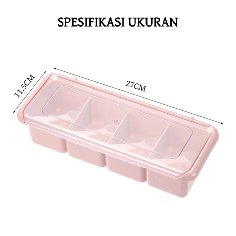 [DEASTORE] KOTAK BUMBU DAPUR PANJANG 4 SEKAT / TEMPAT BUMBU 4 IN 1 / TEMPAT GARAM DAPUR / KOTAK MICIN / KOTAK GULA