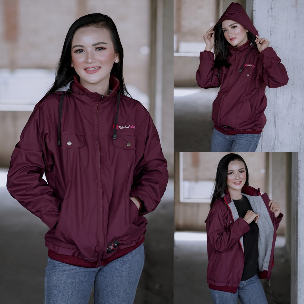Mecca_shop24-Jaket Parasut Wanita New Blazer Dila Maroon-Jaket Hiking Cewek Waterproof