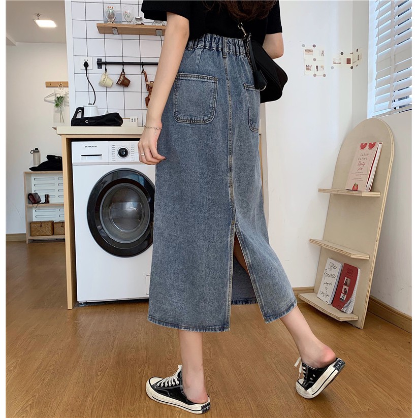 Rok split pinggang tinggi korean style Korea Style Rok denim jeans dres