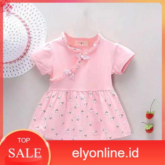 dress anak perempuan kerah cheongsam import / gaun casual anak import