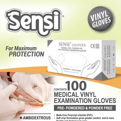 SARUNG TANGAN VINYL TRANSPARAN POWDER FREE SENSI GLOVES ISI 100 PER BOX MEDICAL ONLINE