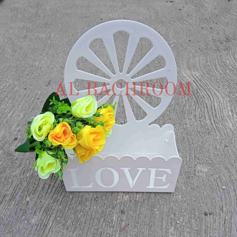 P050 VAS BUNGA PLASTIK LOVE RODA DINDING HIAS ARTIFICIAL HOME DEKOR