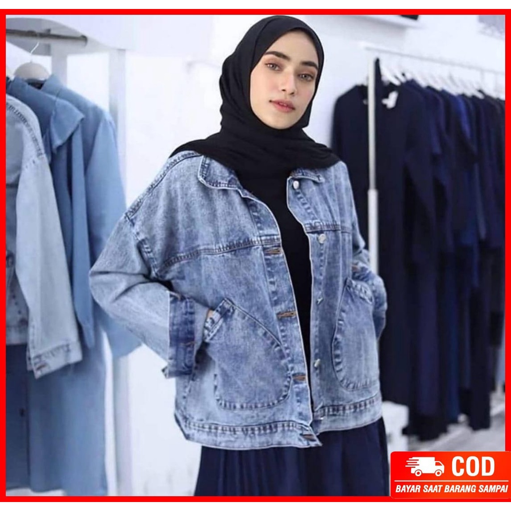 Jaket Jeans Wanita Oversize Balon LD 100 - LD 120 I Jaket Oversize I Jaket Jumbo I Jaket Bigsize