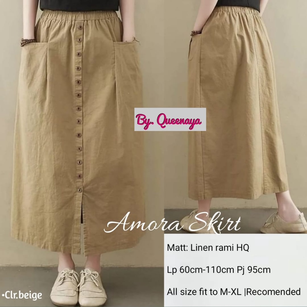 Rok jeans panjang kancing depan Rok Katun Linen original Rok Denim
