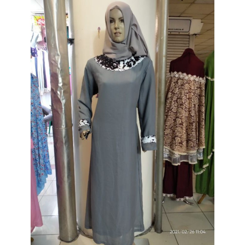 Gamis silver al-hadini , payet leher